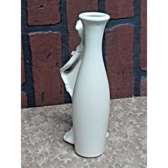 Vintage MCM Bud Vase w/Lady/woman Ceramic 7 3/4" white w/hint of blue Gorgeous - Picture 6 of 9
